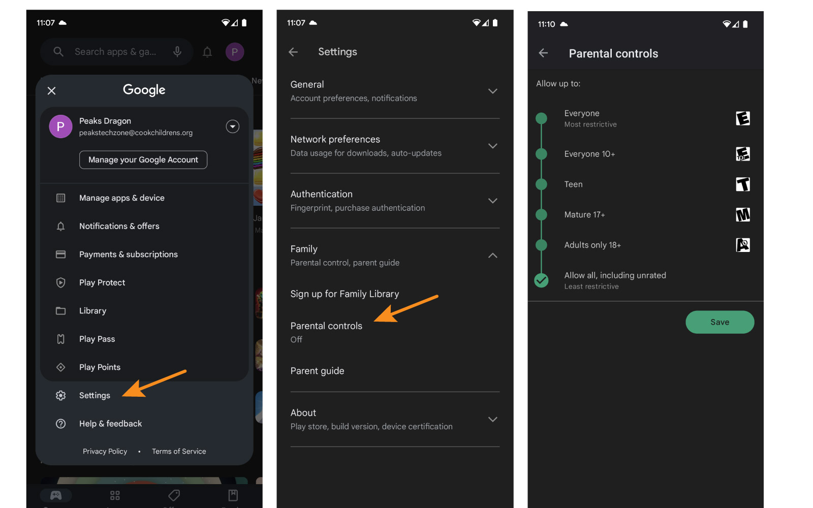 Screen Time settings for Android