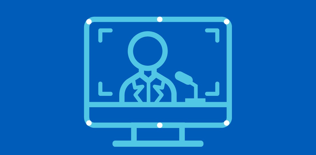 Illustration of man on TV with microphone