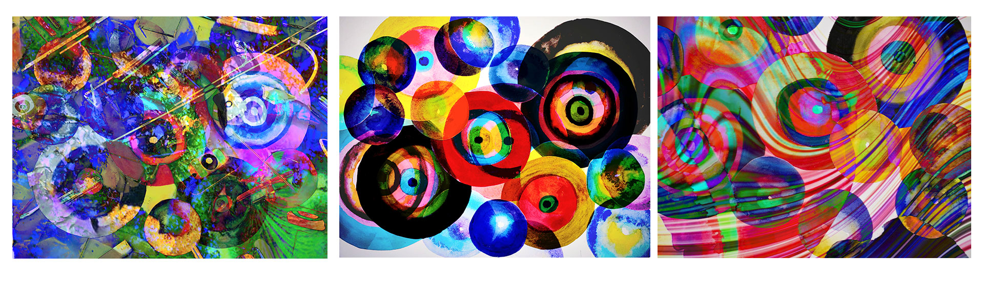 Colorful triptych of neuro art created by Tracy Ellyn