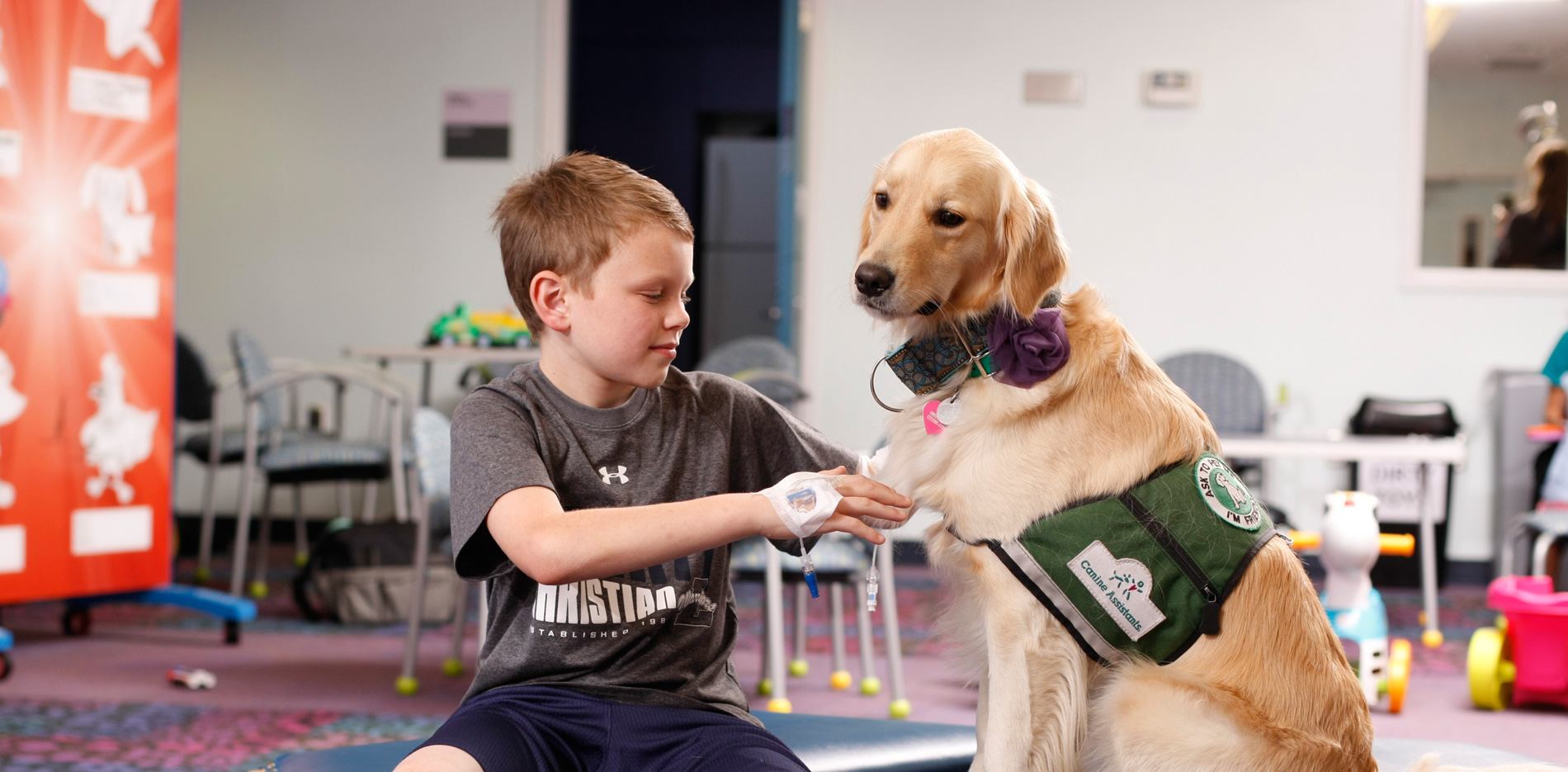 Boy with therapy dog