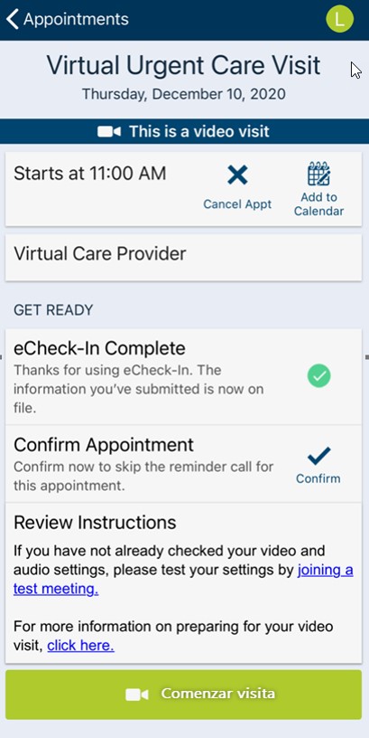 Virtual Urgent Care steps
